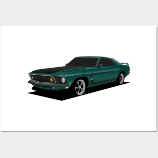 Green Mustang Boss Posters and Art